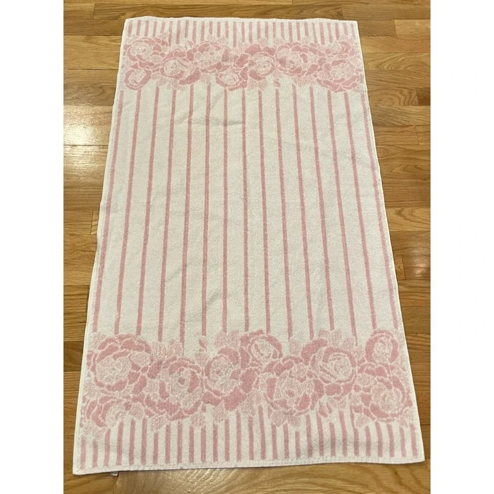 Vtg Colormate Stevens 3 Piece Towel Set Pink White Rose Stripe Bath‎ Hand Wash